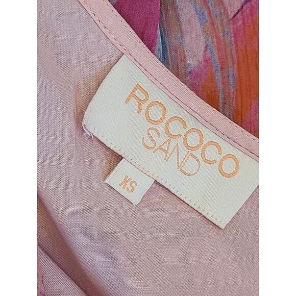 Rococo Sand Zazu One Shoulder Short Dress Smocked Waist Pink Purple Tropical XS - Picture 4 of 16